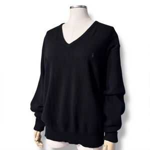 POLO RALPH LAUREN Black V Neck Lambswool Sweater VINTAGE